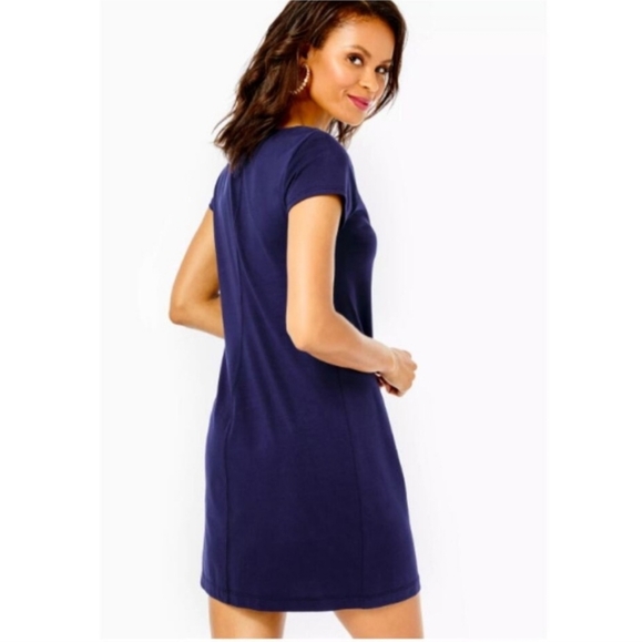 Lilly Pulitzer Navy Brewster Dress Embordered Nautical Womens Size M Pima Cotton - Picture 3 of 9
